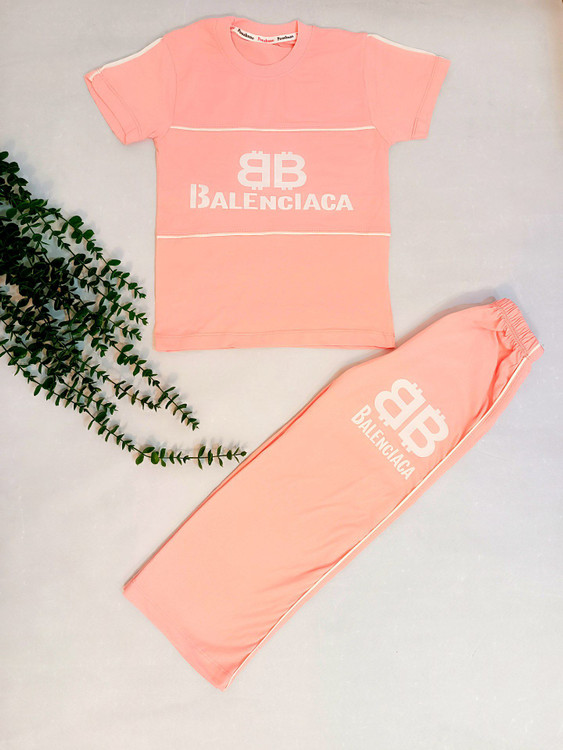 تیشرت شلوار دخترانه و پسرانه رنگ گلبهی