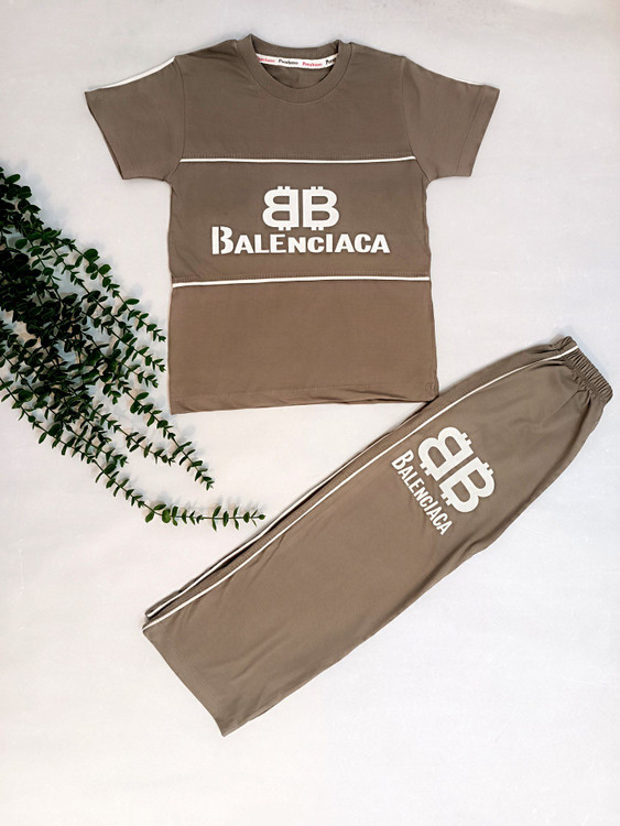 تیشرت شلوار دخترانه و پسرانه رنگ نسکافه ای